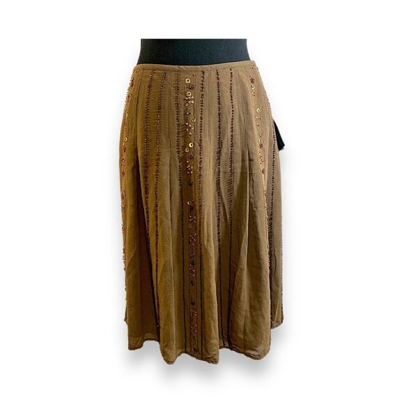 JOSEPHINE CHAUS Brown Silk Beaded Skirt SZ 10 NWT - Picture 5 of 10